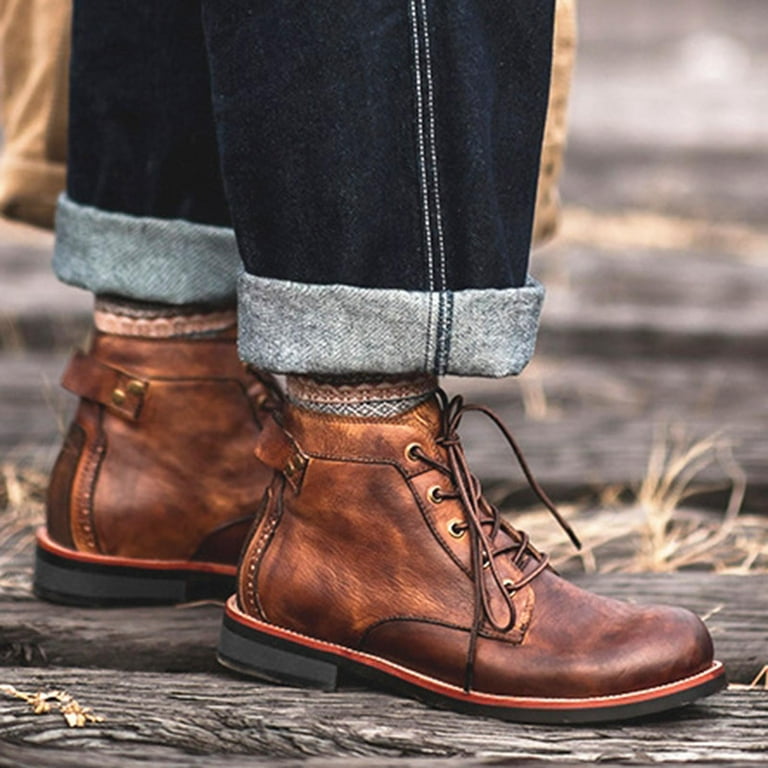 KELINFONG Men s Dressy Ankle Boots Business Formal Office Work Lace up Chelsea Chukka Boots Walmart