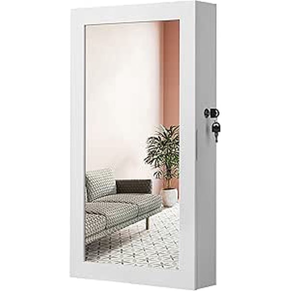 SONGMICS Lockable Jewelry Cabinet Armoire with Mirror, Wall-Mounted Space Saving Jewelry Storage Organizer