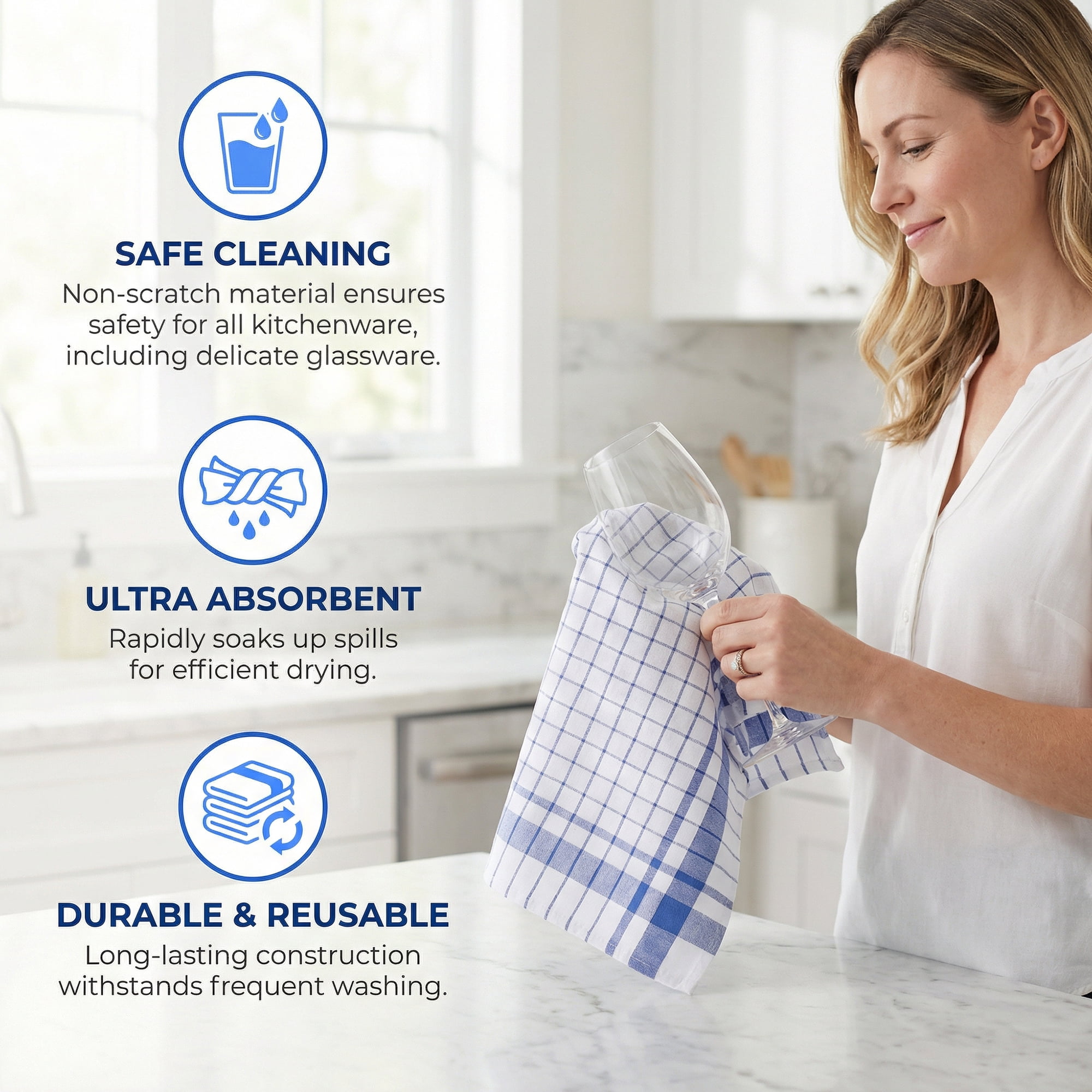 Unique Bargains Plaid Absorbent Quick-Drying Kitchen Towels 4 Pack Blue/Green 28" x 16"
