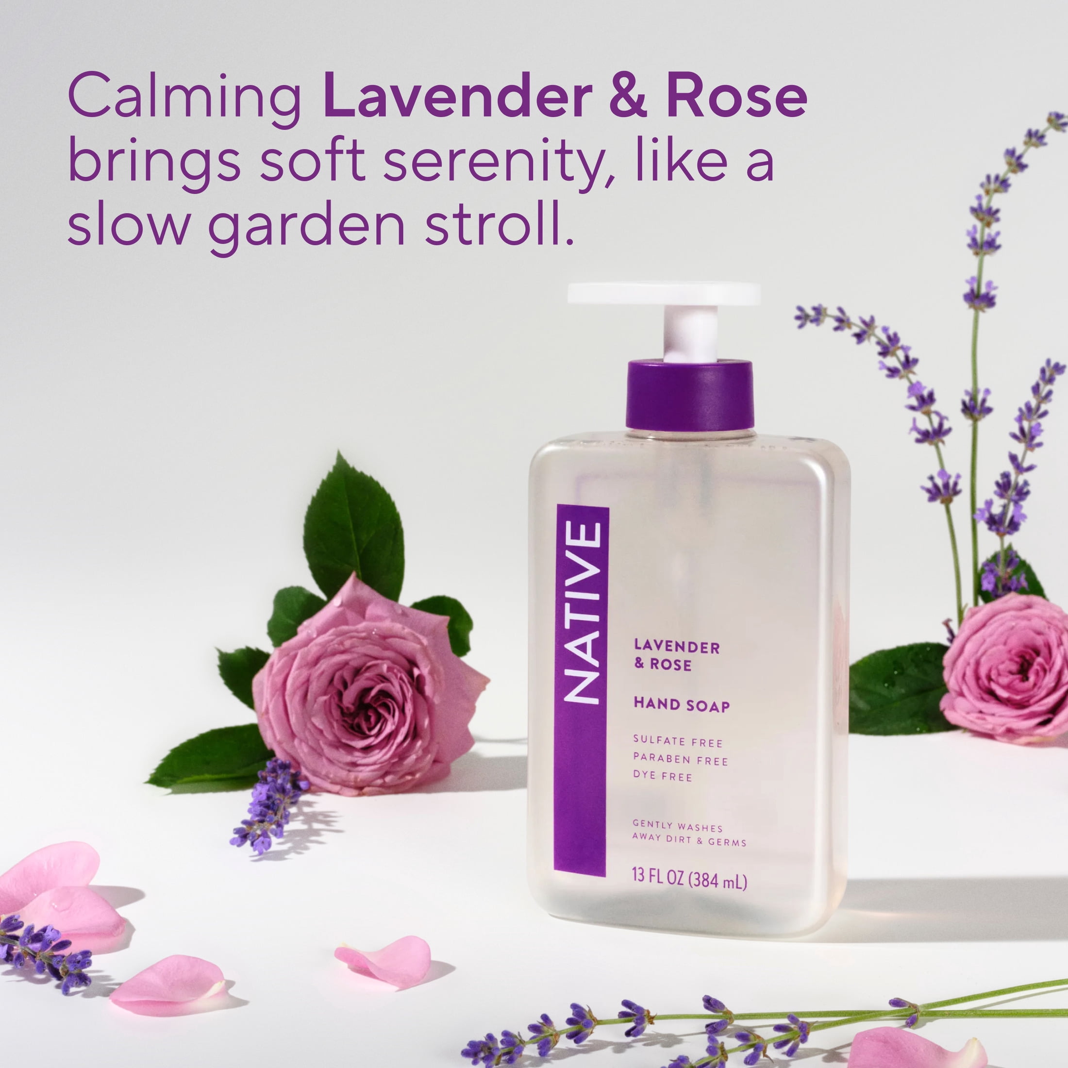 Native Liquid Hand Soap, Lavender & Rose, Non-drying, Naturally Derived Cleansers, Sulfate Free, 13 fl oz