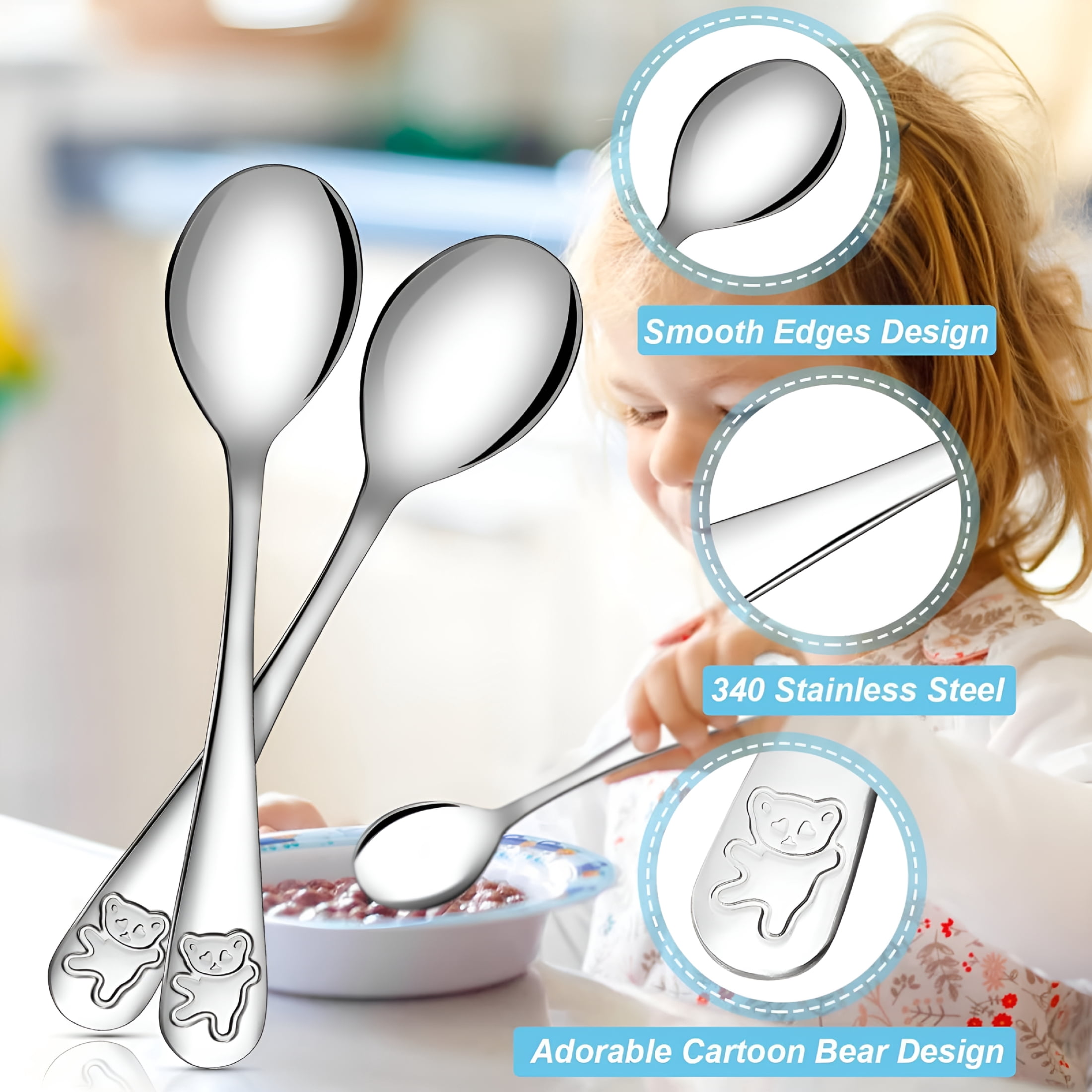BPPEG 24 Piece Kids Spoons Toddler Spoons,6.5 Inch Stainless Steel Kids Silverware Toddler Utensils,Child and Toddler Safe Flatware Children Spoons,Baby Spoons for Self Feeding,Dishwasher Safe