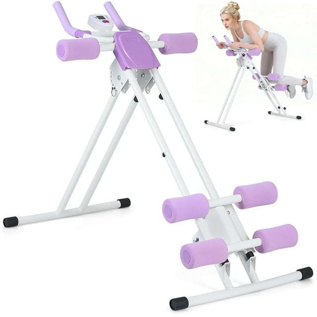 Gymax Folding Ab Machine Adjustable Ab Trainer w/6 Inclined Angles & LCD Display