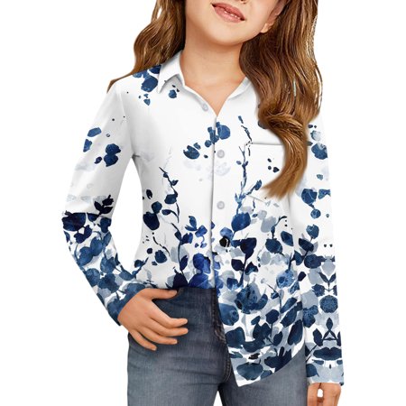 Drmagiyhm Cotton Button Down Shirts for Girls Size 10-12 Long Sleeve Shirts Uniform Shirtss Casual Uniform Tops Dressy Button Down T Shirts Light Blue 11-12 Years