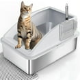thumbnail image 6 of Stainless Steel Cats Litter Pan Half Closed Design Spill Resistant Odor Prevention Litters Container with Scoops, 6 of 9