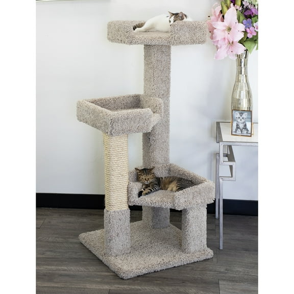 New Cat Condos 3 Level Solid Wood and Carpet Kitty Tree