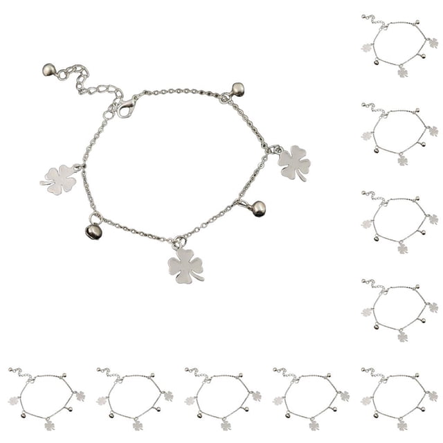 Tobillera elegante Sonducket ajustable de trébol joyería para niñas y mujeres plata
