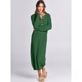 thumbnail image 3 of Women Sweater Dress Long Sleeve Button V Neck Oversized Casual Loose Fall Waffle Knit Long Dress, 3 of 8