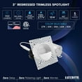 thumbnail image 7 of LUXRITE 3" LED Trimless Spotlight with Wall Washer Trim 15W, 1100LM, 5CCT, Dimmable, 60, Push-n-Lock, CRI90, ETL White, 7 of 7