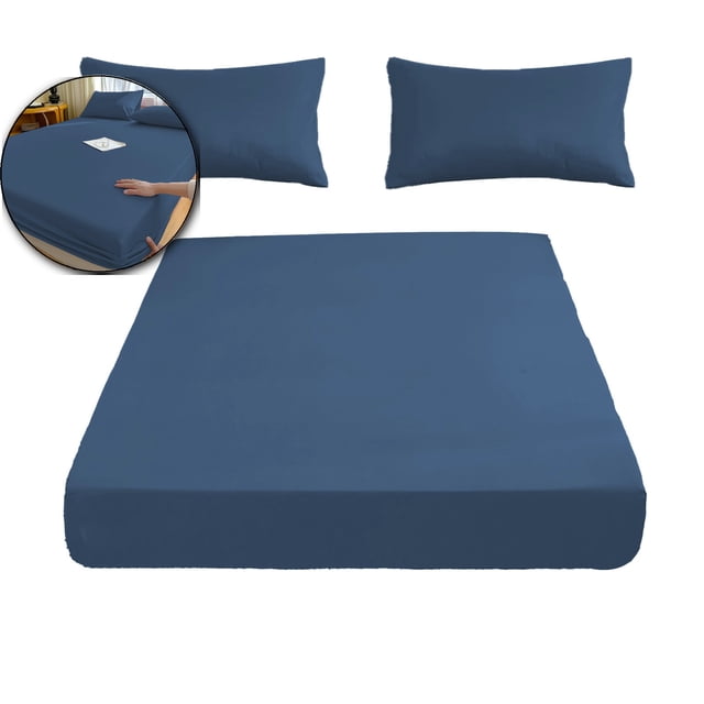 Silk Fitted Sheet Set 3 Pcs, Silk Bed Sheet Set with 16" Deep Pockets, Soft & Cooling Sheets, 1 Fitted Sheet, 2 Pillowcases with Zipper Closure