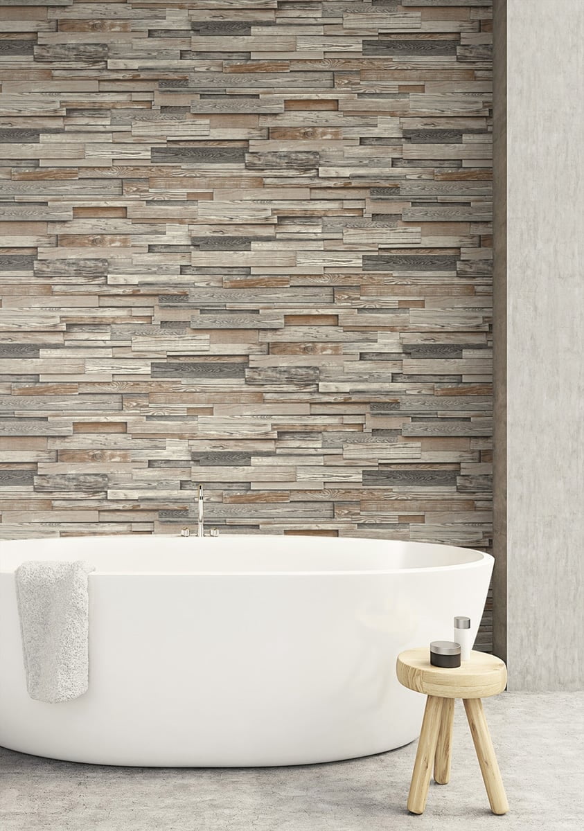 NextWall  Reclaimed Wood Plank Peel and Stick Removable Wallpaper Charcoal & Brown