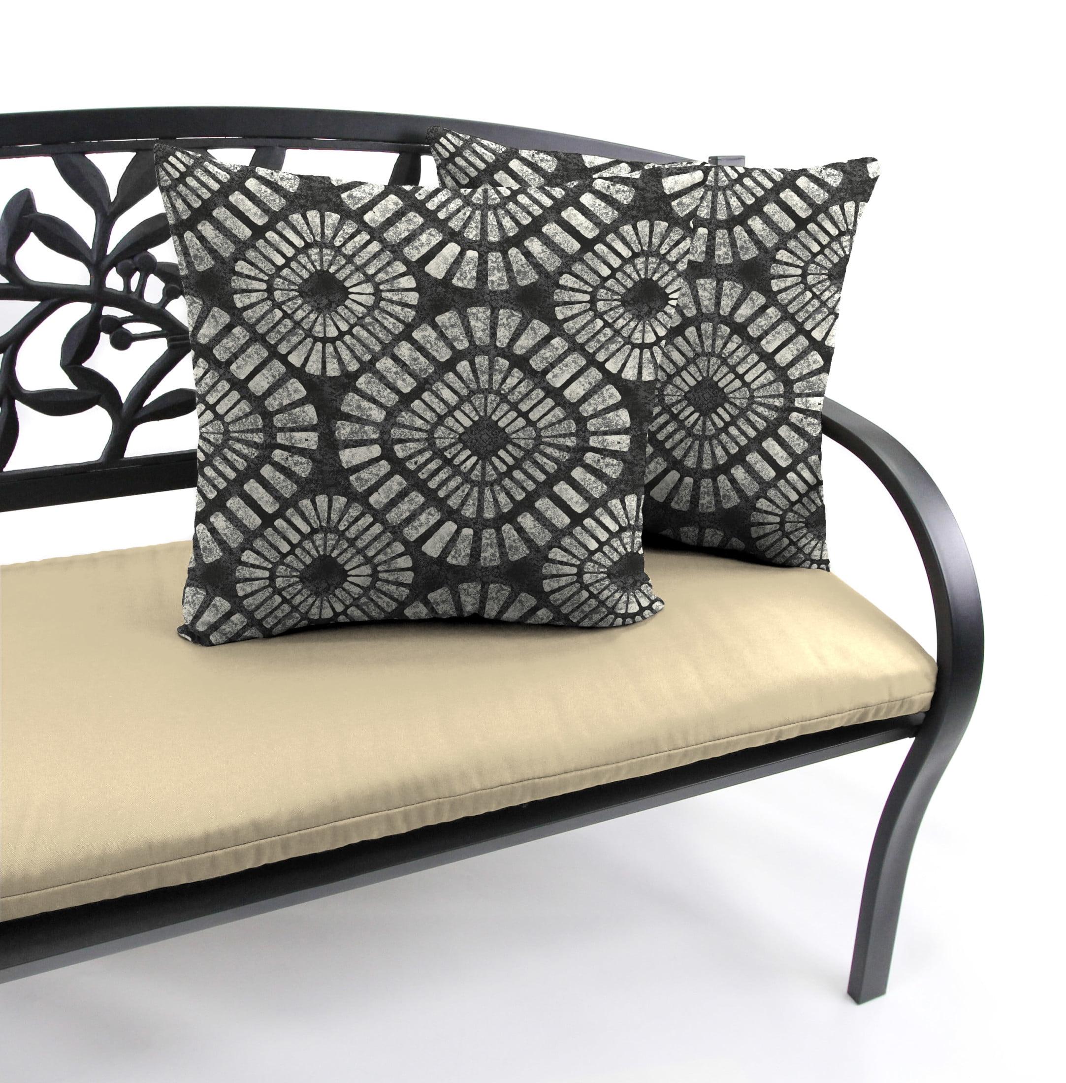 Jordan Manufacturing 22" x 22" Maloa Asphalt Black Ikat Square Outdoor Throw Pillow (2 Pack)
