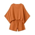 thumbnail image 5 of Lcziwo Women's Cotton Linen 2 Piece Sets Elegant Beach Vacation Outfits Batwing Sleeve V Neck Shirts with Drawstring High Waist Shorts Orange,S, 5 of 9