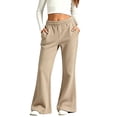 thumbnail image 2 of CBASIHI Girls Cotton Flare Sweatpants with Pockets Elastic Waist High Waist Yoga Casual Stretchy Wide Leg Workout Pants Khaki 8 T, 2 of 9