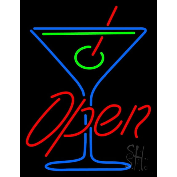 Cocktails Bar Open LED Neon Sign 19 x 15 - inches, Clear Edge Cut Acrylic Backing, with Dimmer - Bright and Premium built indoor LED Neon Sign for Bar decor.
