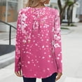 thumbnail image 4 of EchfiProm Fall Tops for Women Hot Pink Long Sleeve Loose Floral Pleated Womens T-Shirt Crew Neck, 4 of 6