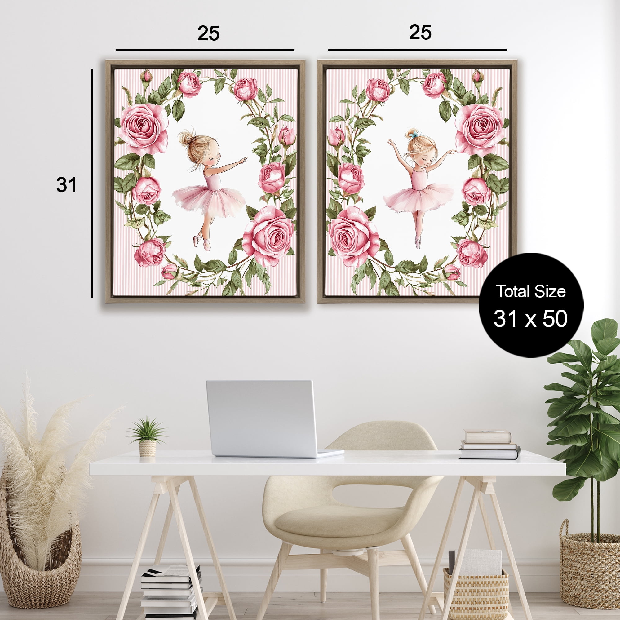 Stupell Industries Little Rose Dancers 2 Piece Brown Framed Floater Canvas Set, design by Christine Simpson Art