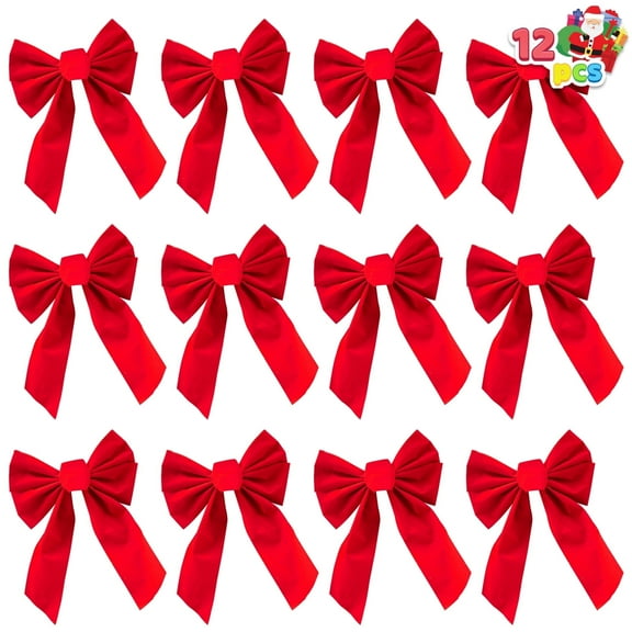 Joyfy 12 Pcs Christmas Red Velvet Bows, 13"x 9" Wide Decorative Christmas Bows for Wreath Garland Christmas Tree Decor, Indoor Outdoor Holiday Decorations