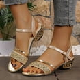 thumbnail image 3 of Women's Low Block Chunky Heels Sparkly Rhinestones Open Toe Ankle Strap Sandals Fashion Dress Pumps Shoes for Party Wedding Gold Size 7.5, 3 of 6