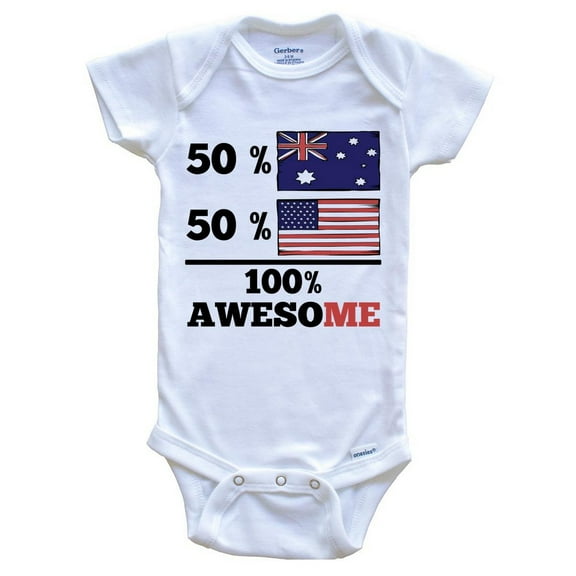 50% Australian 50% American 100% Awesome Funny Baby Bodysuit - Australian Flag Australia Baby Bodysuit