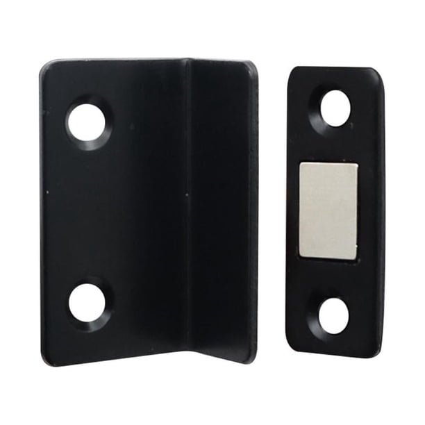 Tope magnético para puerta, gabinete sin perforaciones, atrapa herrajes delgados en forma de L (negro)