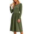 thumbnail image 4 of Bosfbaoi Dresses for Women Round Neck Long Sleeve Striped High Waist Flowy Midi Dress, 4 of 7