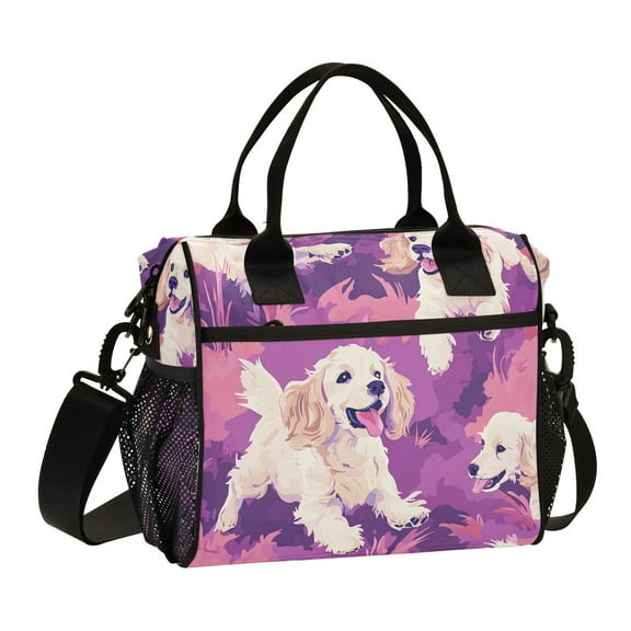 Ckdifva Cute Dogs Play Cooler Bag Cooler Cooling Tote Lunch Bag Lunch Box Front Pocket with Shoulder Strap