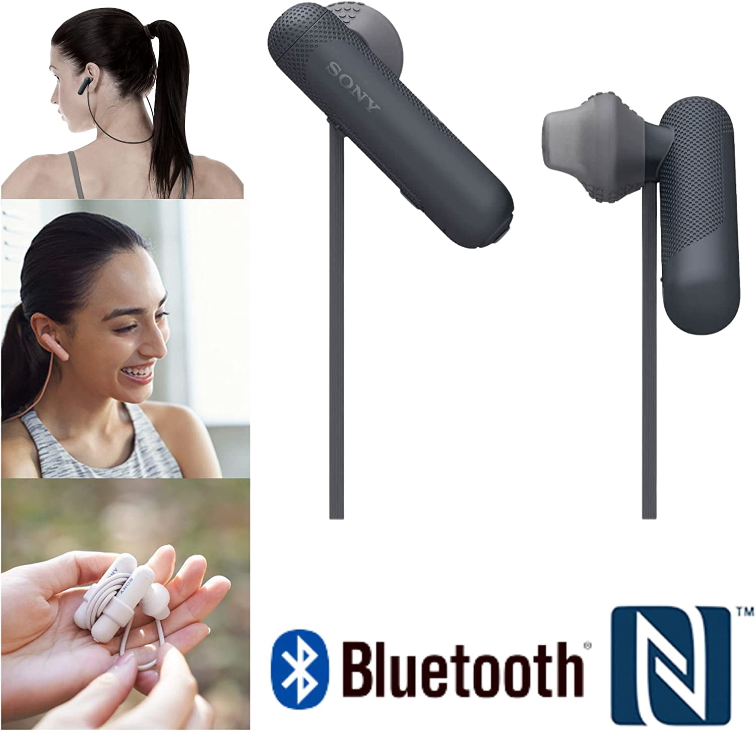 (4 pack) Sony Extra Bass Bluetooth Headphones, Wireless Sports Earbuds with Mic/Microphone, IPX4 Splash Proof Stereo Comfort Gym Running Workout up to 8.5 Hour Battery, Black (International Version)
