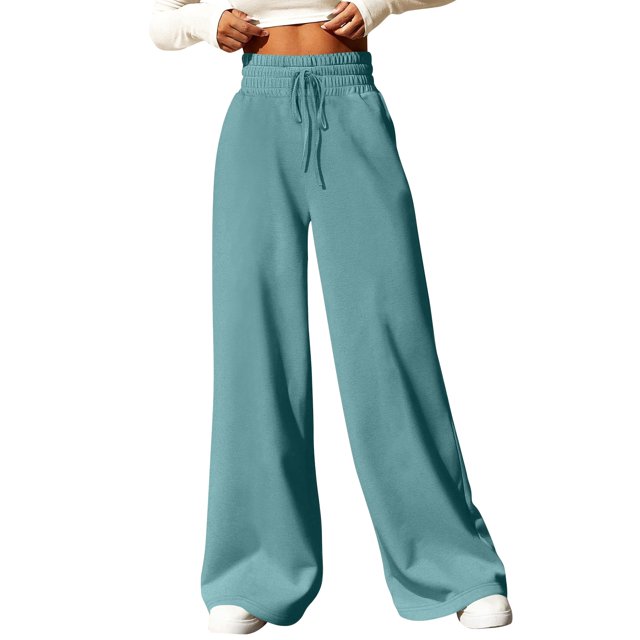 Pantalones de chándal SCZ pierna ancha mujer color sólido verde menta L