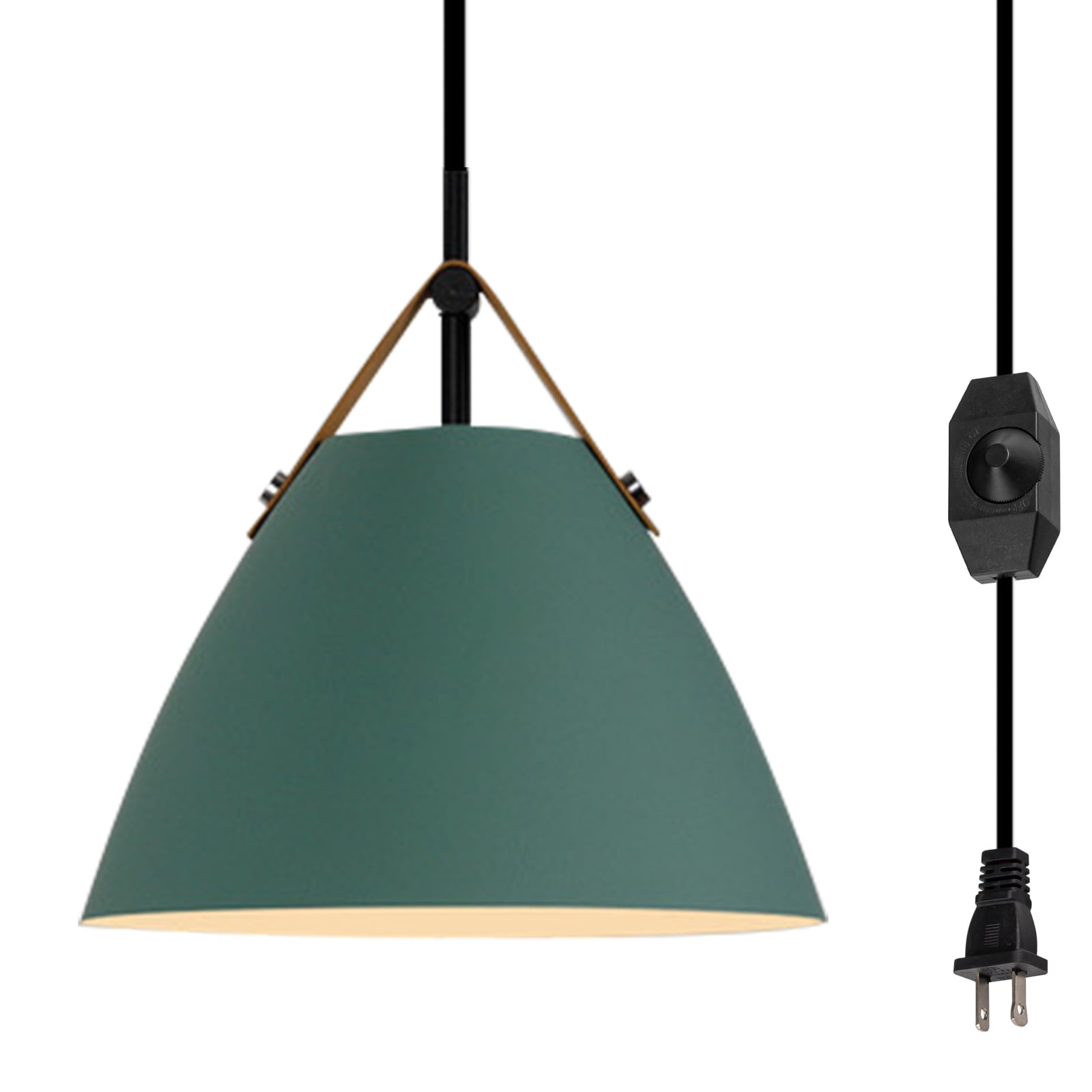 Kiven Plug in Pendant Light, Hanging Light with Green Iron Lampshade