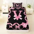 thumbnail image 3 of Manfei Bow Letter V Twin Sheet Sets for Girls, Pink Initial Ribbon Bedding, 3 Pieces, 3 of 5
