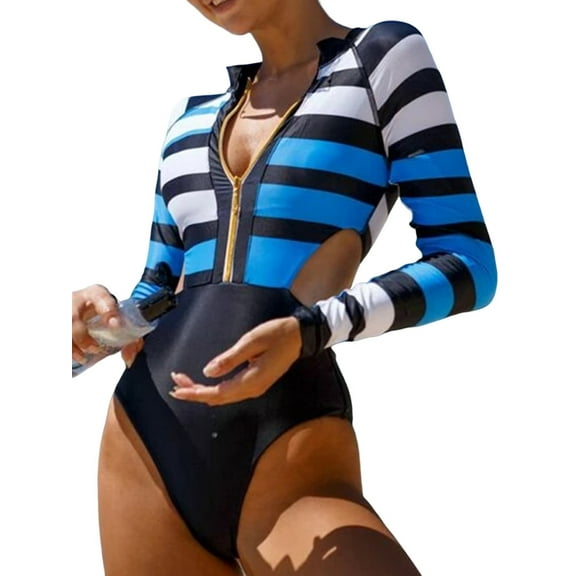 Asoul Womens Rash Guard UPF 50  Long Sleeve Swim Shirt One Piece Bathing Suits Zipper Swimsuit