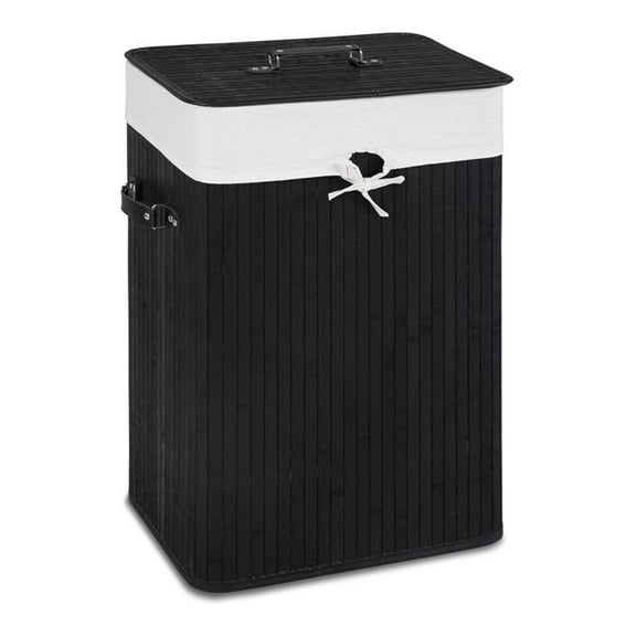 Pemberly Row Rectangle Bamboo Hamper Laundry Basket with Lid in Black