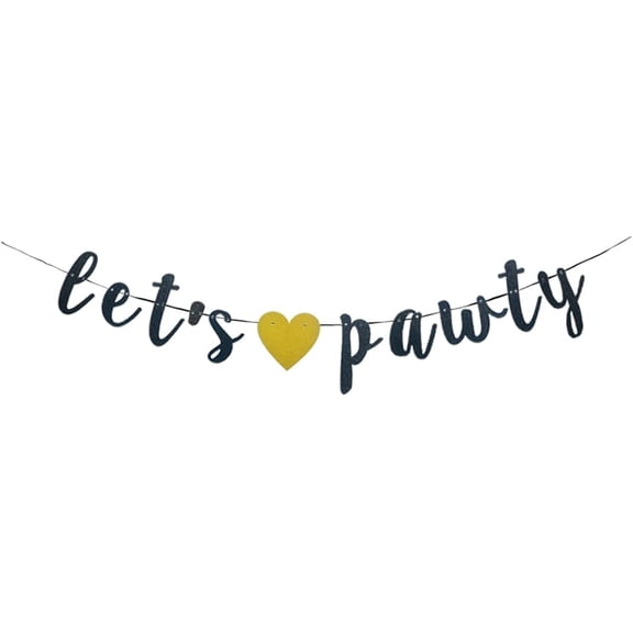 Let's Pawty Black Banner for Pet Dogs Birthday Party Sign Decorations