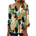 thumbnail image 2 of Womens Tops Ladies Top Floral Print V-Neck Short Sleeve Button T-Shirt Blue L, 2 of 5