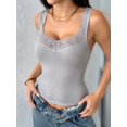 thumbnail image 5 of Women'S V Neck Floral Lace Trim Fitted Cropped Tank Top Gray M, 5 of 9