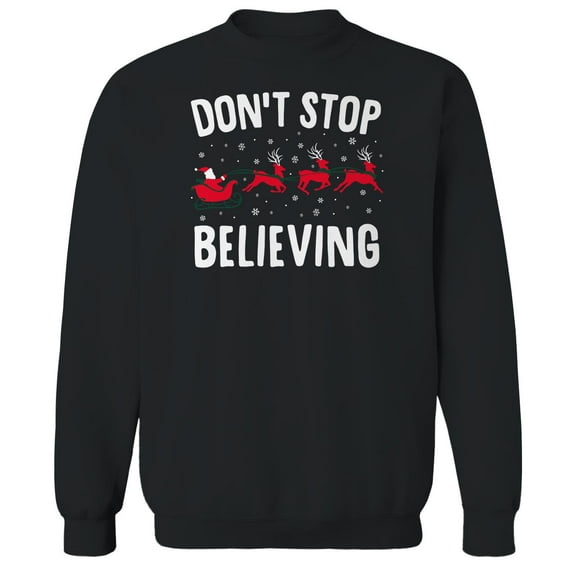Christmas Holiday Dont Stop Believing Graphic Black Men's Cotton Pullover Sweatshirt