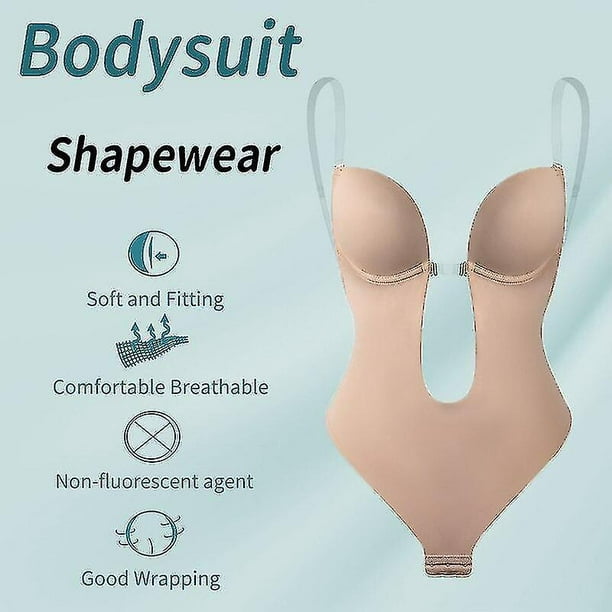 Women's Backless Bra Body Shaper Deep V Bodysuit Thong Convertible