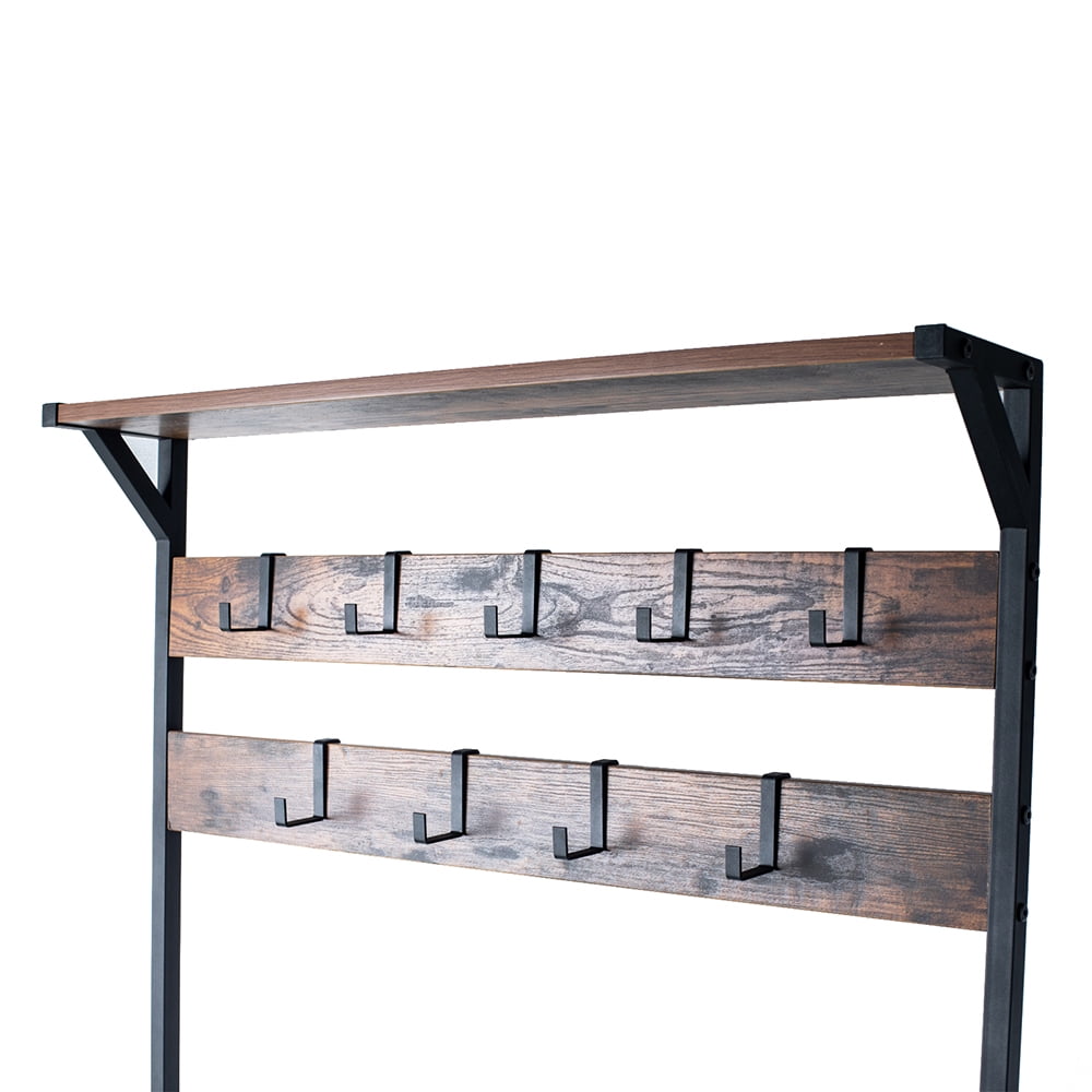 Lowestbest Coat rack, Industrial Style Hall Tree Entrance Storage Rack Three-in-One Design, Rustic Brown Lowestbest Coat rack, Industrial Style Hall Tree Entrance Storage Rack Three-in-One Design, Rustic Brown