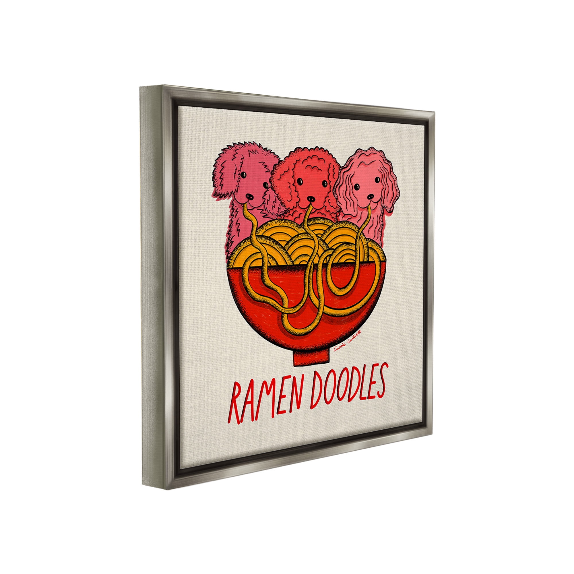 Stupell Industries Funny Ramen Doodles Animals & Insects Painting Gray Floater Framed Canvas Art Print Wall Art, 25 x 25
