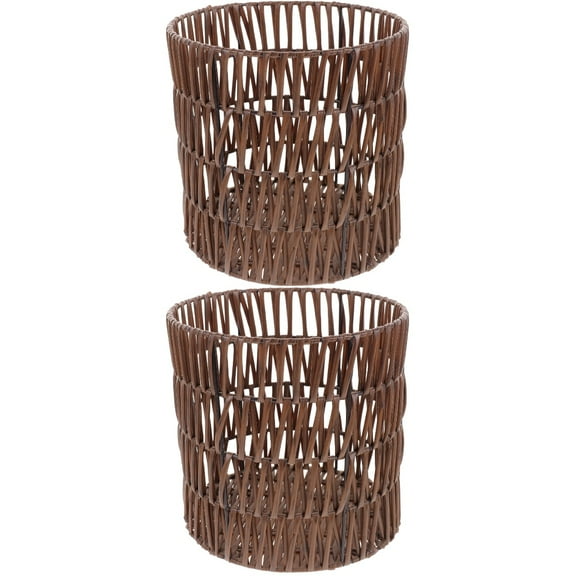 Set of 2 Little Baskets Shelf for Organizing Wicker Laundry Hamper with Lid Baby Office Brown