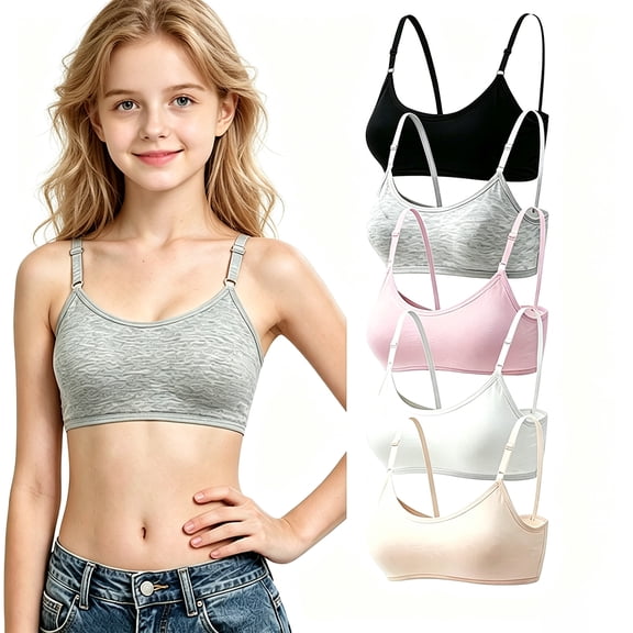 Cotton Bras Wireless Light Padded Sports Underwear Teen Girls 5 Pack Straps for Ages