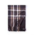 thumbnail image 4 of Bufanda de cachemira con borlas, chal a cuadros en invierno, bufanda cálida gruesa de longitud media para mujer, marrón y negro, 4 of 4