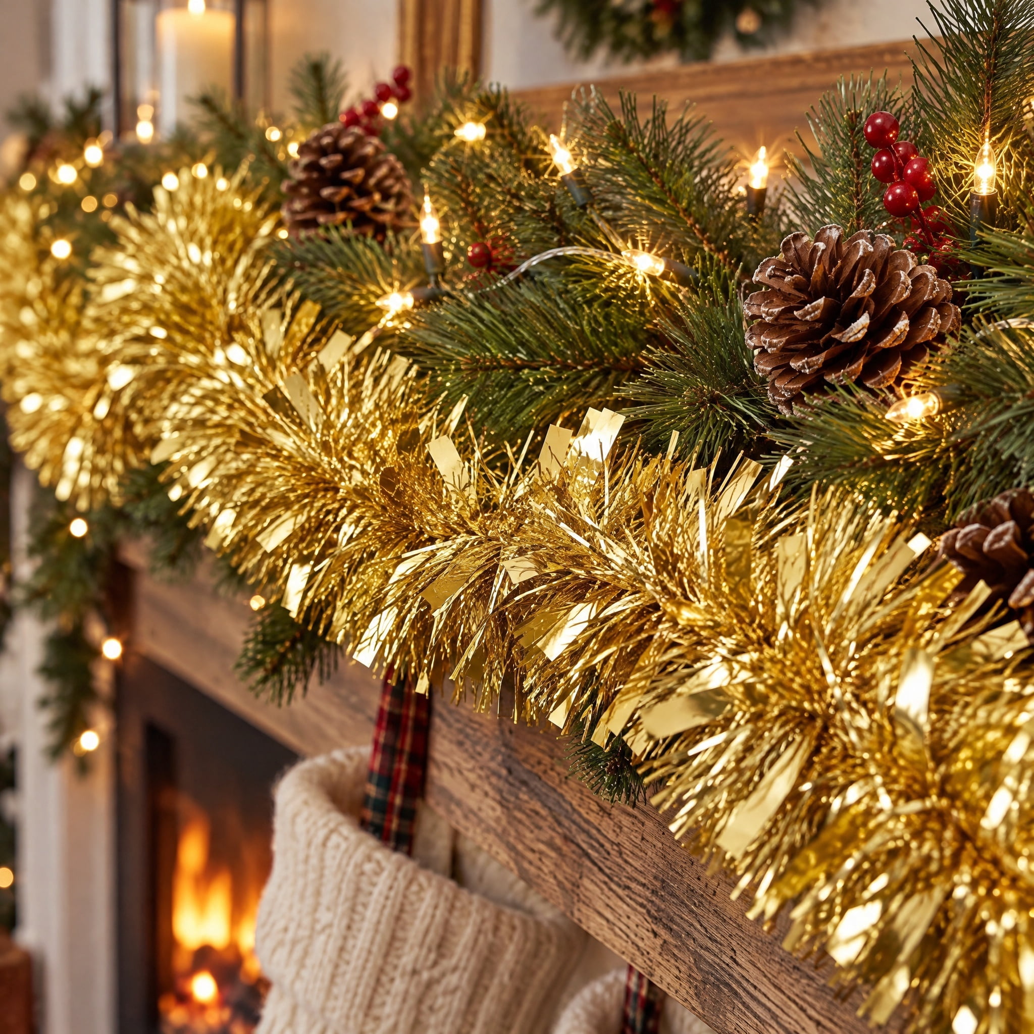 Tinsel Christmas Garland, Gold, 12', by Holiday Time