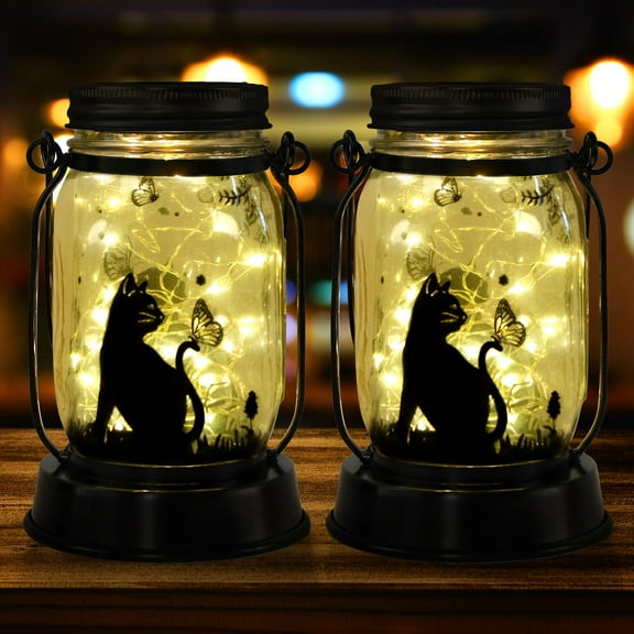 kyoryuger Cat Solar Lanterns 2PACK Cat Lover Gifts for Women Mom Grandma Christmas Cat Gifts for Cat Lovers Cat Memory Lantern with Stake for Yard Lawn Patio Garden Decor and Bedroom Decoration