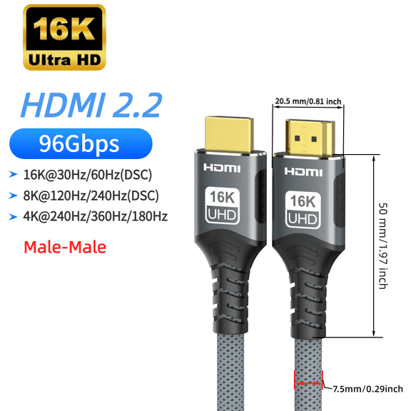 16K HDMI 2.2 Cable 96Gbps 8K@120Hz 4K@240Hz 2K@360Hz Supports HDMI 2.1 eARC HDR10