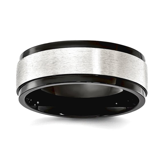 Cobalt Black Ip Plated Brushed Center 8.00mm Band Size 12.5 Ring for Women and Men - 8.7 Grams