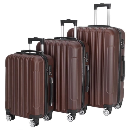 Zimtown 3-Piece Nested Spinner Suitcase Luggage Set with TSA Lock, Brown