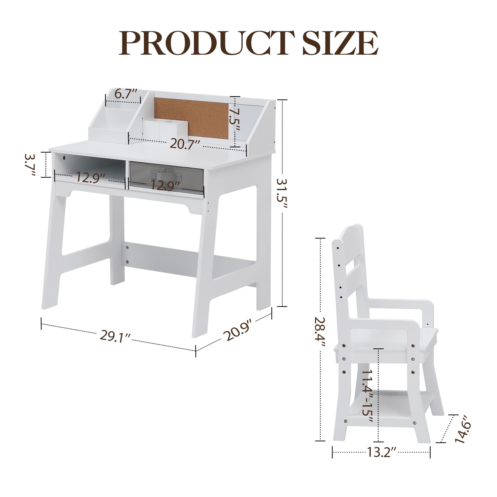 Kids Study Desk and Chair Set, Wood Kids Writing Table with Storage, Kids Activity Table with Bookshelf, Bulletin Board, Computer Desk for Boys and Girls