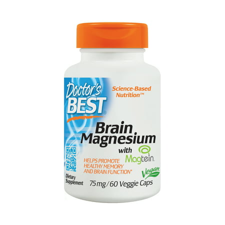 Doctor's Best Brain Magnesium, Non-GMO, Vegan, Gluten Free, 75 mg, 60 Veggie (Best Magnesium For Muscle Twitches)