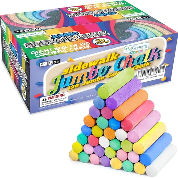 ArtCreativity Jumbo Sidewalk Chalk for Kids, 120 Pack, 10 Colors